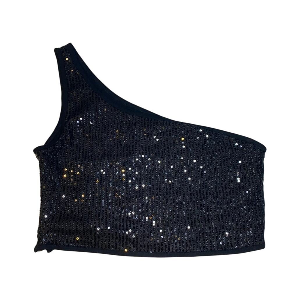 Shein BAE - Black Sparkly Sequin A-Line Crop Top - Large
